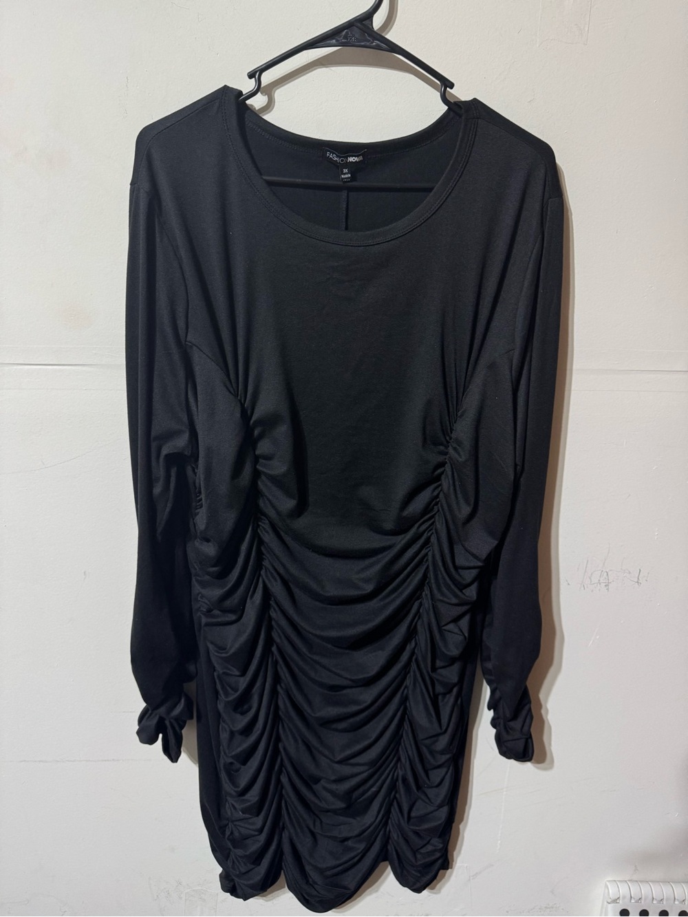 Ruched Black Long Sleeve Dress
